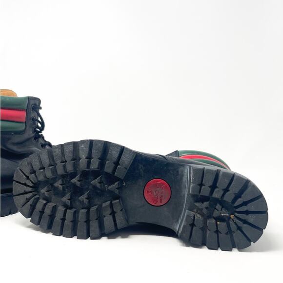 GUCCI Marland Black Leather Web Stripe Hiking Boot UK 7.5 main image 6